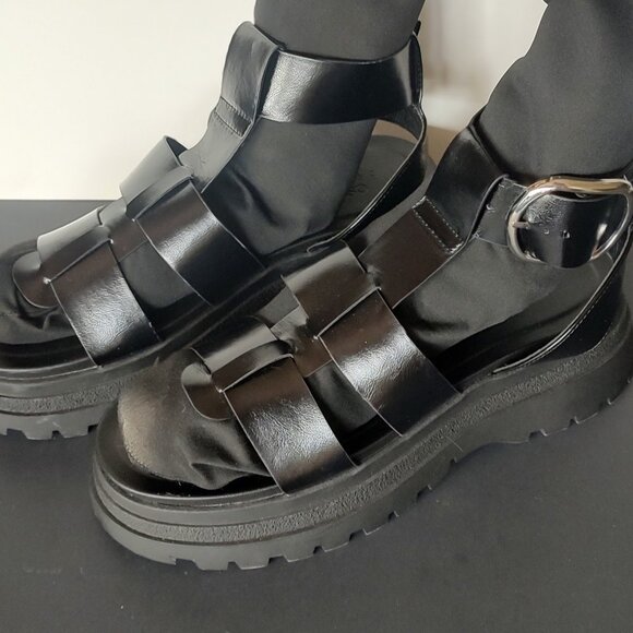 Black Platform Buckle Sandals Fisherman Chunky Goth Dominatrix ASOS size 10 - Picture 4 of 11